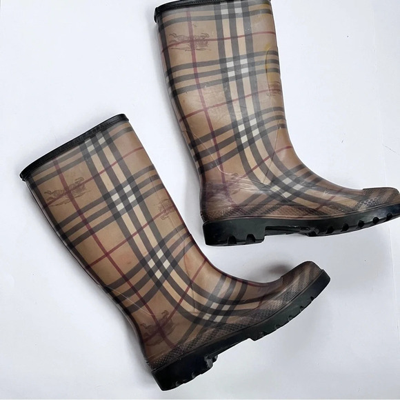 Burberry Haymarket Check Plaid Women’s Rain Boots Size 39 US 9 - Picture 1 of 16